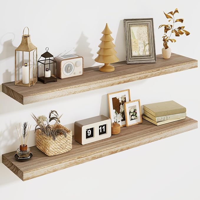 Solid Wood Floating Shelves for Wall 36"W x 8"D x 1.56"H Set of 2, Deep Wall by Marsmiles