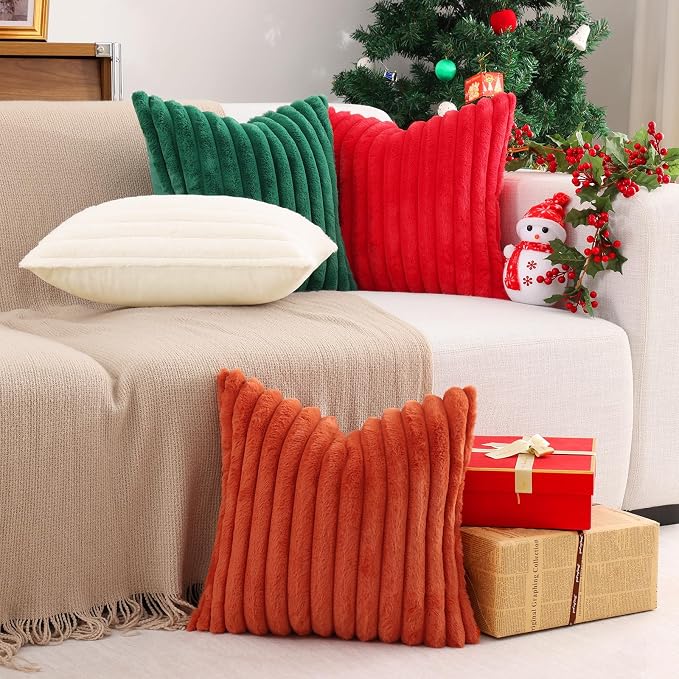 Pallene Faux Fur Plush Christmas Throw Pillow Covers 18x18 Set of 2, Luxury - Image 5