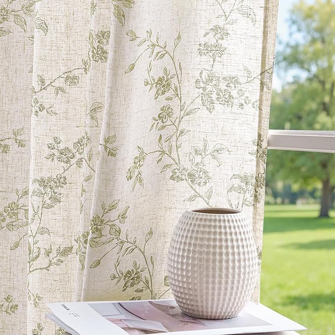jinchan Linen Floral Curtains 63 Inch Farmhouse Country Flower Drapes Rustic - Image 7