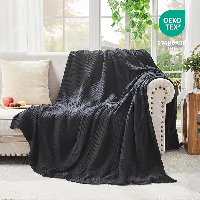 EMME Cotton Muslin King Blanket Bed Layering Breathable Gauze Blanket Soft - Image 5