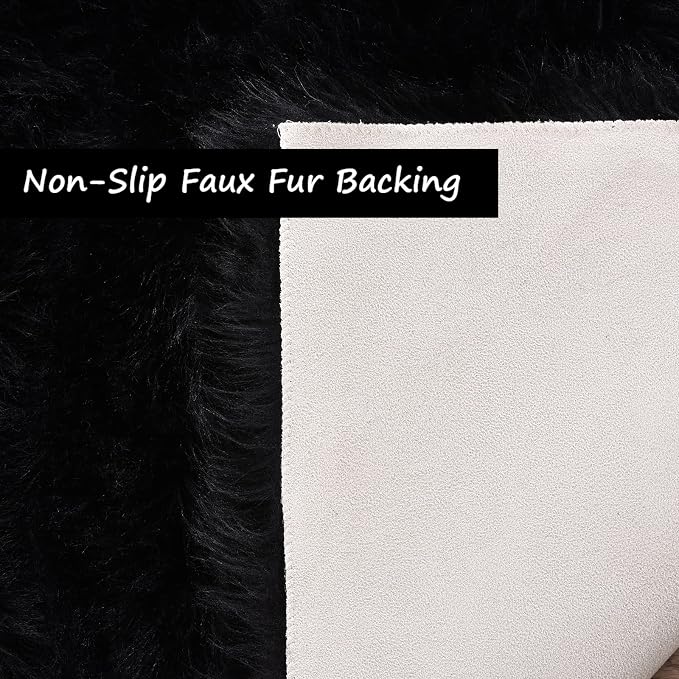 Goolela Black Faux Sheepskin Fur Rug 4x6 Fuzzy Furry Area Rug Black Fluffy Soft - Image 4