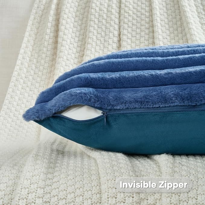 FUTEI Navy Blue Decorative Throw Pillow Covers Set of 2, 20x20 Inch Soft Fluffy - Image 3