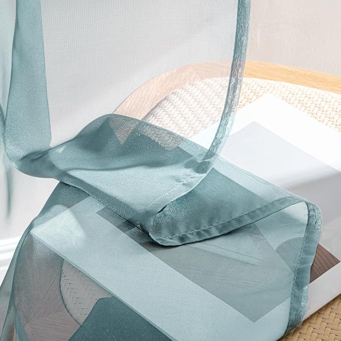 MIULEE Dusty Blue Sheer Curtains 63 Inches Long, 4 Panels Set, Light Filtering - Image 7