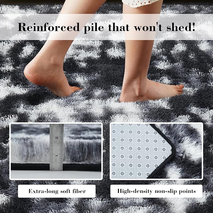 Fluffy Rug Shaggy Area Rug, Mottling Black 4x6 Area Rugs - Image 6