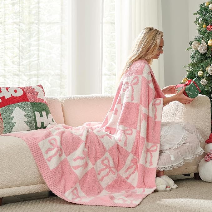 Snuggle Sac Bow Throw Blanket for Couch, Microfiber Fluffy Warm Cozy Fuzzy - Image 7