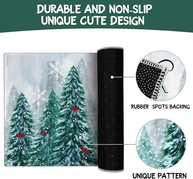 Hello Winter Door Mat Outdoor for Front Door, Pine Trees Snowy Forest Red - Image 7