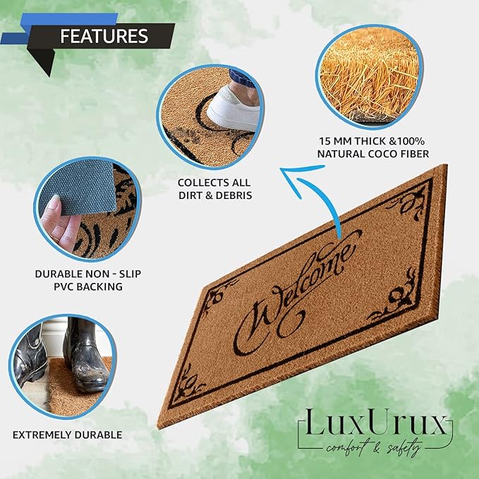 LuxUrux Extra Large Welcome Mats Outdoor Coco Coir Doormat, - Image 6