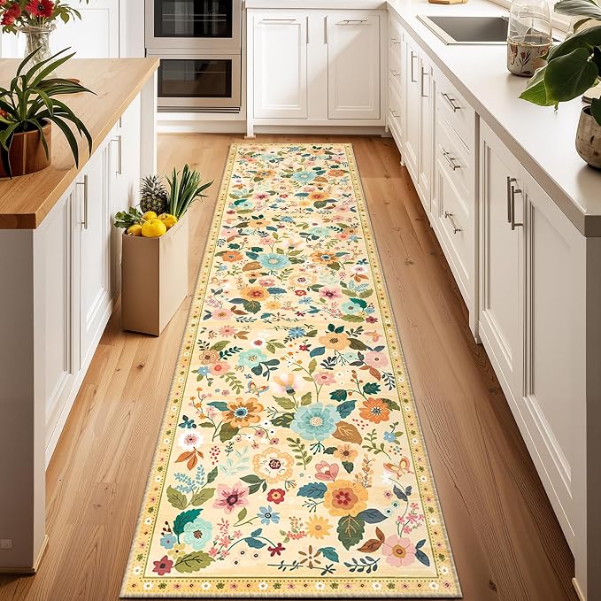 RELEANY Floral Nursery 2x8 Area Rugs Washable Print Boho Cute Carpet Non Slip by RELEANY