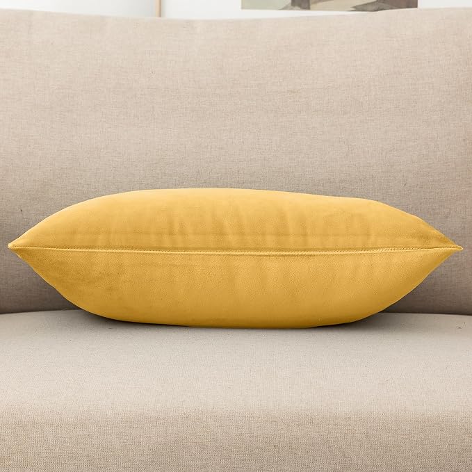 NiNi ALL Decorative Throw Pillow Covers Velvet 12x20 Inch Pack of 2 Yellow - Image 4