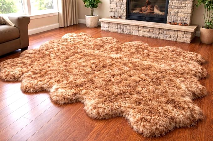 Free Shape Luxury Soft Fluffy Shag Area Rug Duo Decto 12 Pelts 6'x12', 180x360cm by LAMBZYRUGS