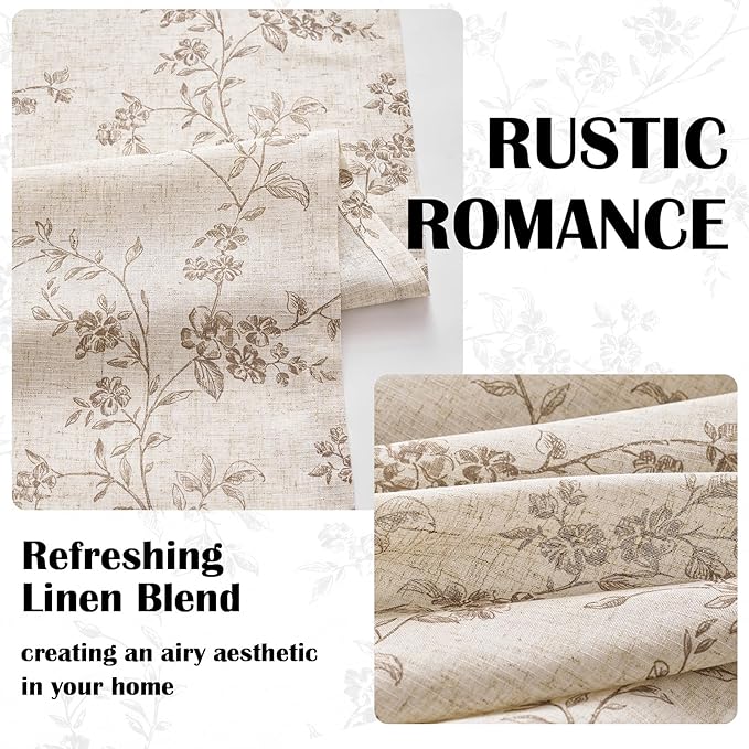 Lazzzy Farmhouse Linen Curtains Extra Long Taupe Floral Curtains 108 Inch - Image 4