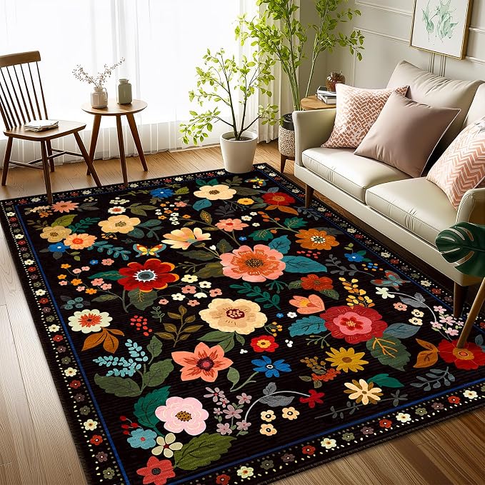 RELEANY Floral Nursery 4x6 Area Rugs Washable Print Boho Cute Carpet Non Slip - Image 6