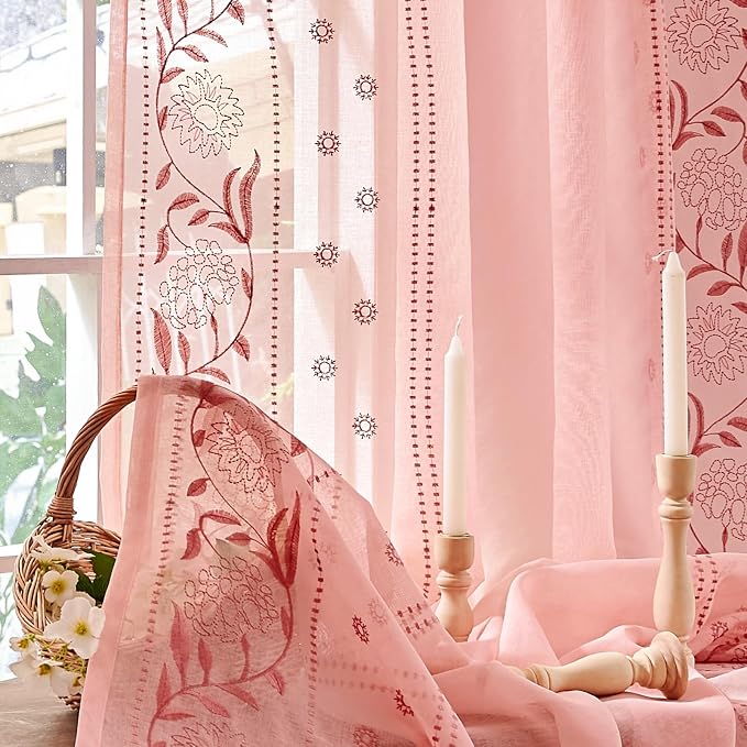 jinchan Winslow Pink Sheer Curtains 84 Inch - Image 6