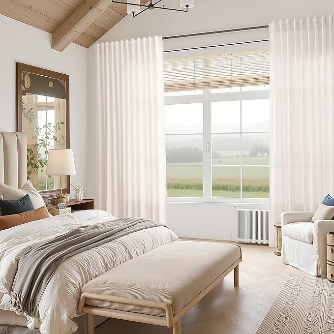 Ivory White Semi Sheer Linen Curtains 72 inch Length - Image 7