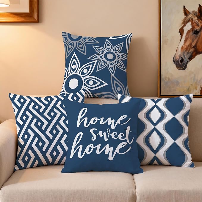 Hexagram Navyblue Geometric Pillow Covers 18x18 Set of 4, Decorative Outdoor - Image 7