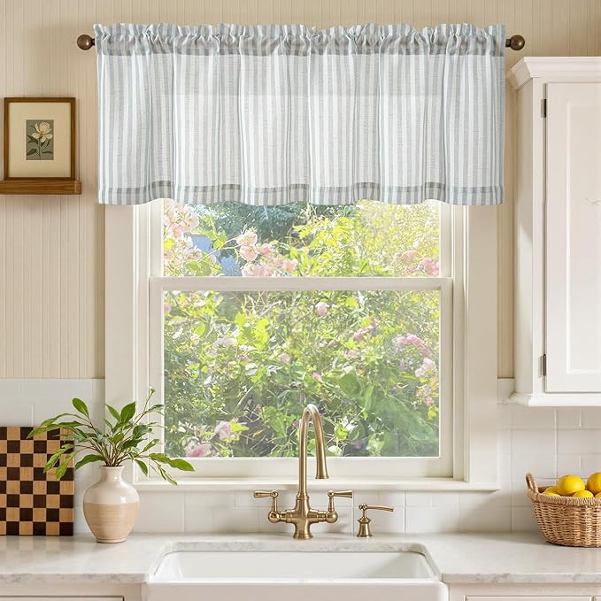 jinchan Linen Stripe Valance for Window 16 Inch Modern Rustic Farmhouse Valance - Image 2