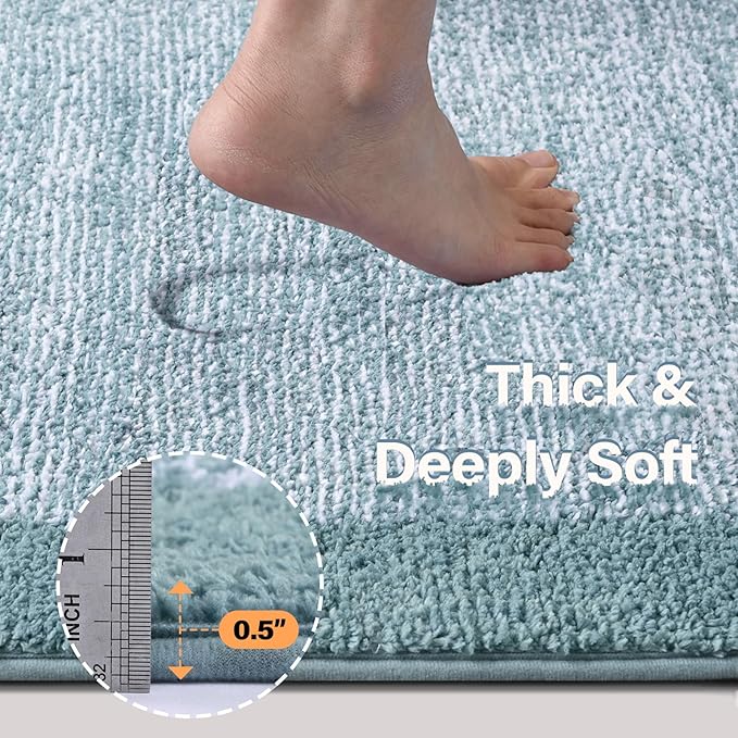 36x24 Large Bathroom Rugs Washable Non Slip, Dusty Blue Bath Mat - Image 4