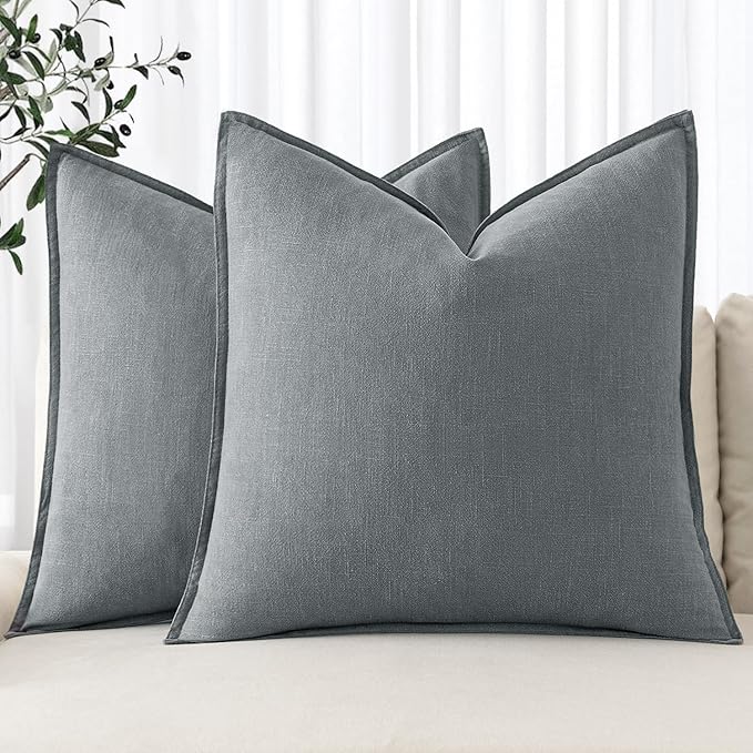 MIULEE Decorative Linen Pillow Covers 16x16 Inch Gray ​Boho Farmhouse​ ​Neutral by MIULEE