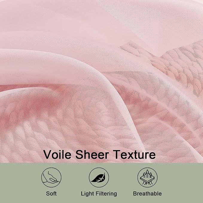 OWENIE Blush Sheer Curtains 120 Inches Long 2 Panels Set, Airy Lightweight - Image 4