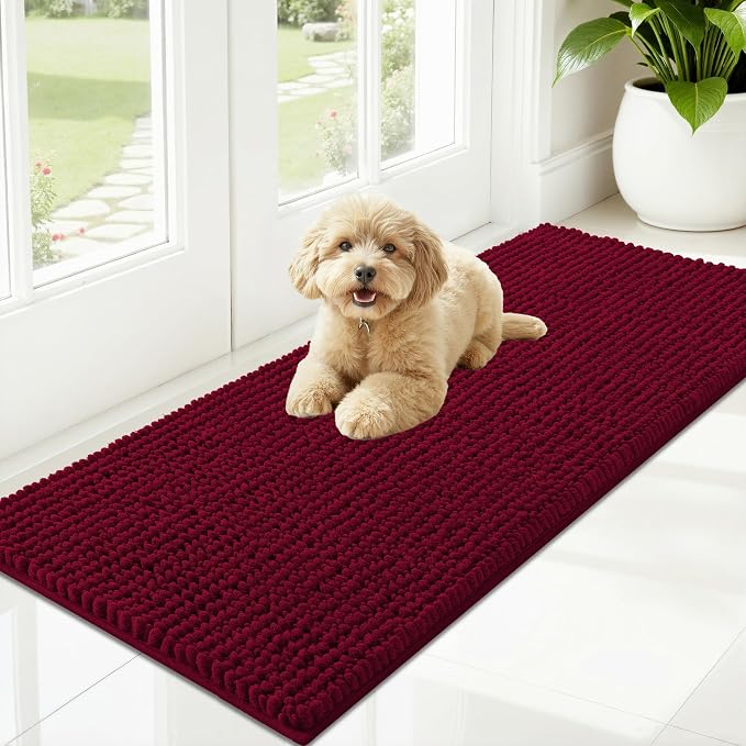 OLANLY Dog Door Mat for Muddy Paws 47x20, Ultra Absorbent Chenille Mud Doormat by OLANLY
