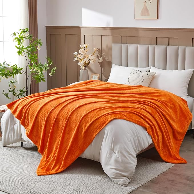 NEWCOSPLAY Super Soft King Blanket Orange Premium Silky Flannel Fleece Leaves by NEWCOSPLAY