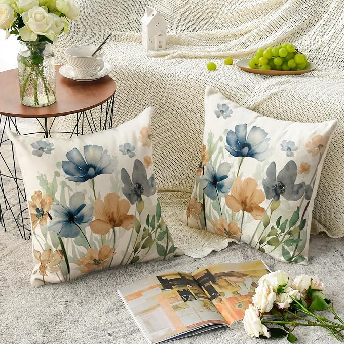 AVOIN colorlife Poppy Flowers Chinoiserie Throw Pillow Covers, 18 x 18 Inch - Image 5