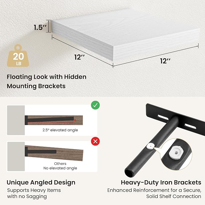 Fun Memories Rustic Floating Wall Shelves, Wall Mounted Wood Storage & Display - Image 3