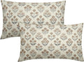 Brown Grey Gray Floral Pillow Covers 12x20 Inch Set of 2, Block Print Lumbar by Sivirary