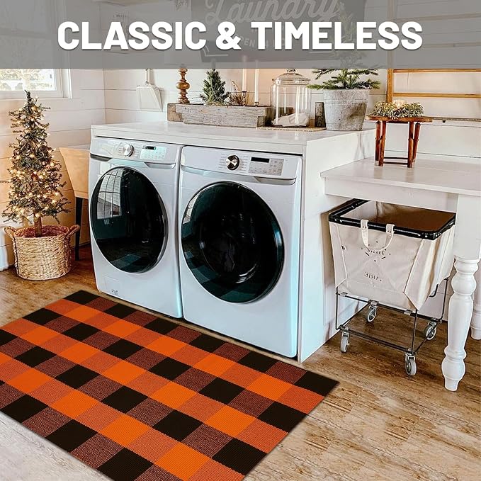 IOHOUZE Fall Buffalo Plaid Check Rug Outdoor Doormat 27.5 x 43 Inches Washable - Image 4