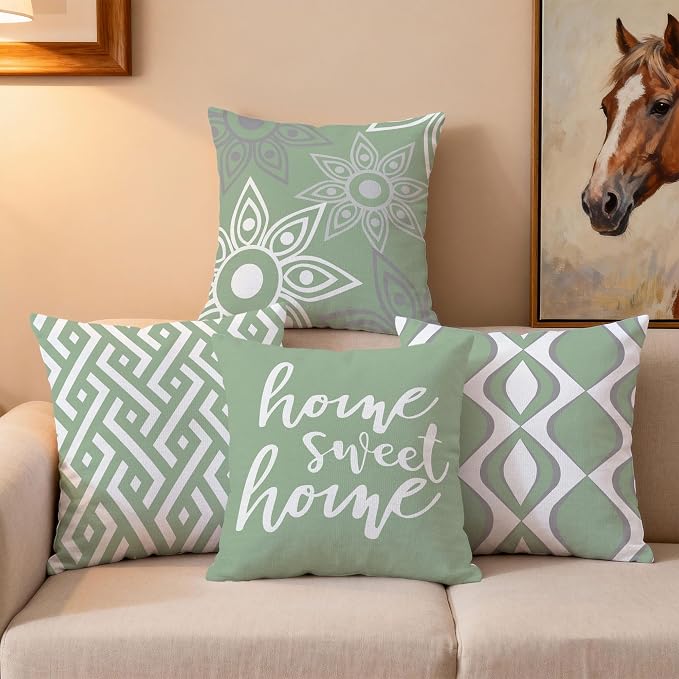 Hexagram Sagegreen Geometric Pillow Covers 18x18 Set of 4, Decorative Outdoor - Image 7