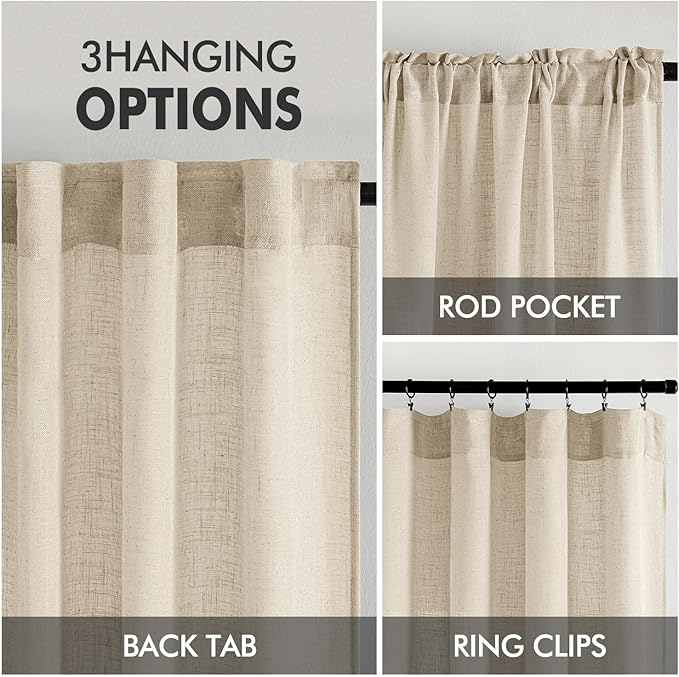 MIULEE Linen Curtains 63 Inch Length 2 Panels - Image 3