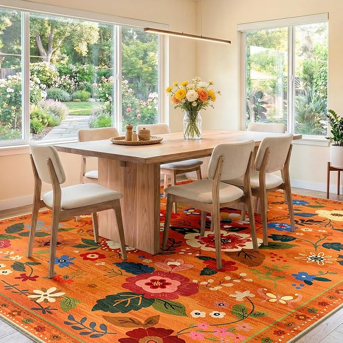 RELEANY Floral Nursery 9x12 Area Rugs Washable Print Boho Cute Carpet Non Slip - Image 2