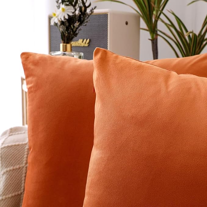 NiNi ALL Decorative Throw Pillow Covers Velvet 16x16 Inch Pack of 2 Orange - Image 6