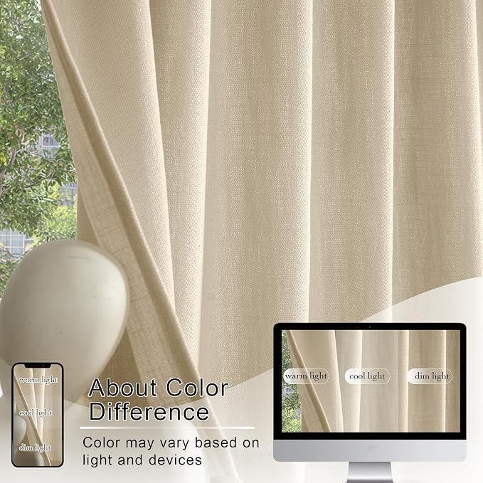RYB HOME Short Kitchen Valances Faux Linen Blended 2 Panels Privacy Protect - Image 7