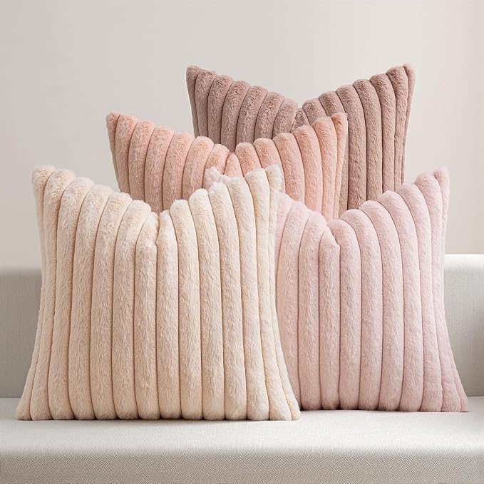 MIULEE Faux Fur Plush Decorative Throw Pillow Covers 18x18 Set of 4, by MIULEE