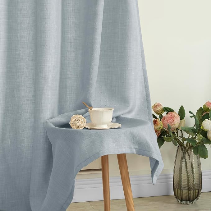 LAMIT Haze Blue Linen Curtains 54 Inch - Image 8