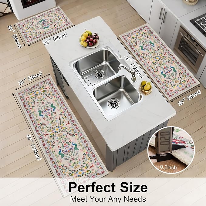 HEBE Washable Kitchen Rugs Sets of 3, Non Slip Absorbent Kitchen Rugs and Mats - Image 2