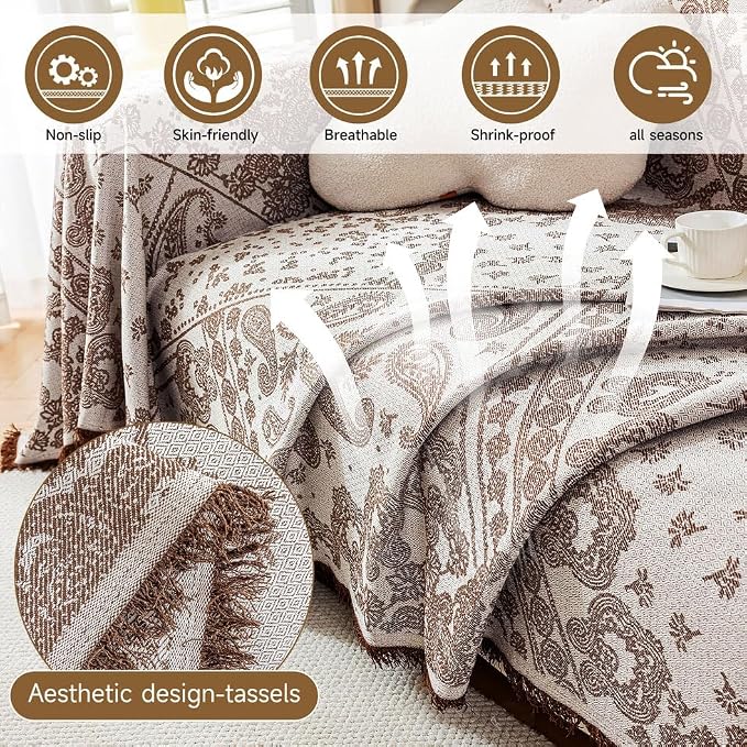 ROOMLIFE Brown Couch Covers for Sofa, Sofa Covers Washable Non Slip Furniture - Image 3
