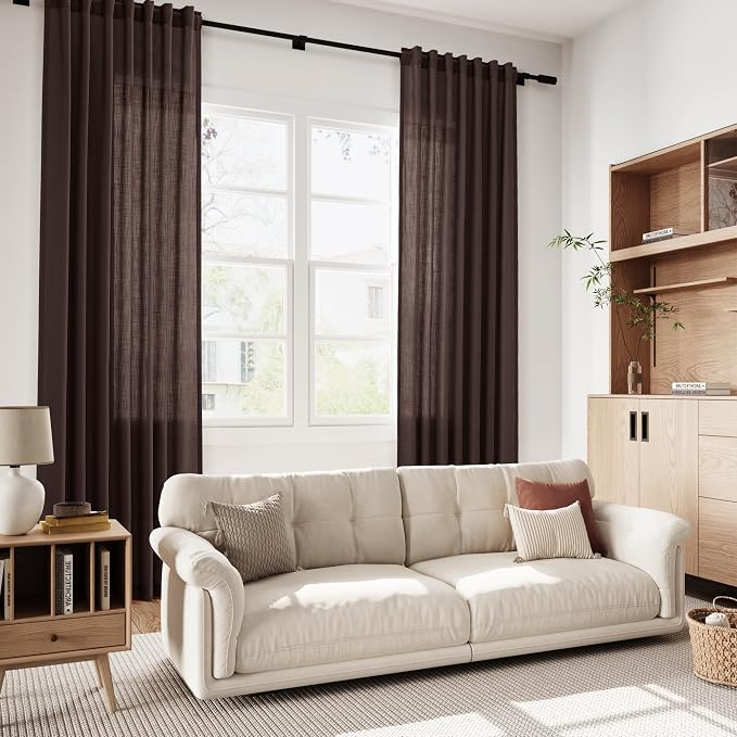 Coffee Brown Linen Curtains 80 Inch Length - Image 5