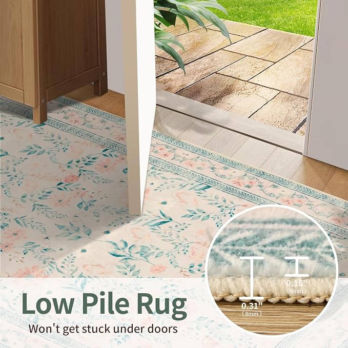 Rugxara 6x9 Pink Rug for Living Room Bedroom, Floral Washable Rug, Vintage Boho - Image 8