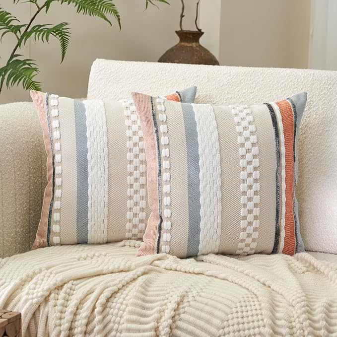 Aeckself Boho Throw Pillow Covers 18x18 Inch Set of 2, Farmhouse Decorative by AECKSELF