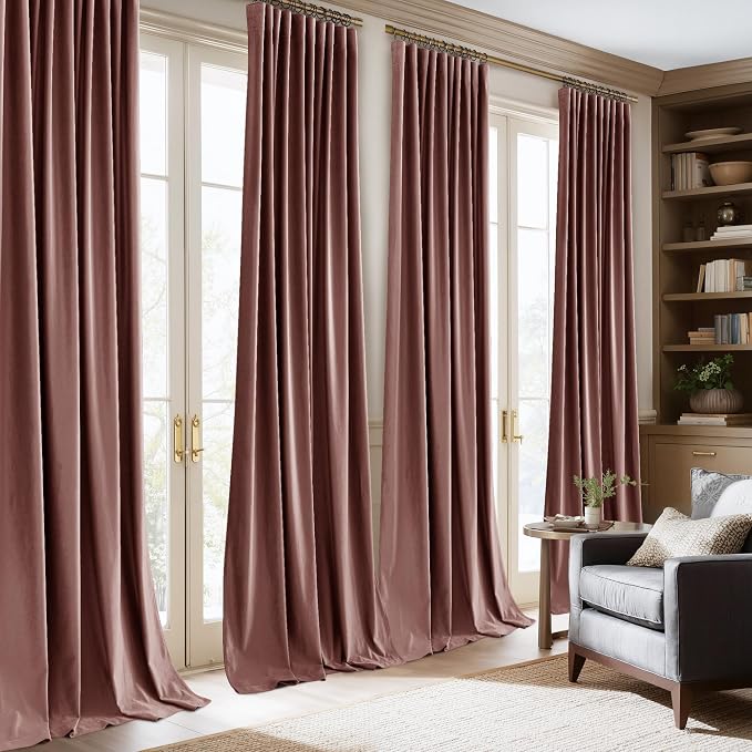 NICETOWN Dusty Rose Pink 102 inch Long Blackout Velvet Curtains Panel - Image 3