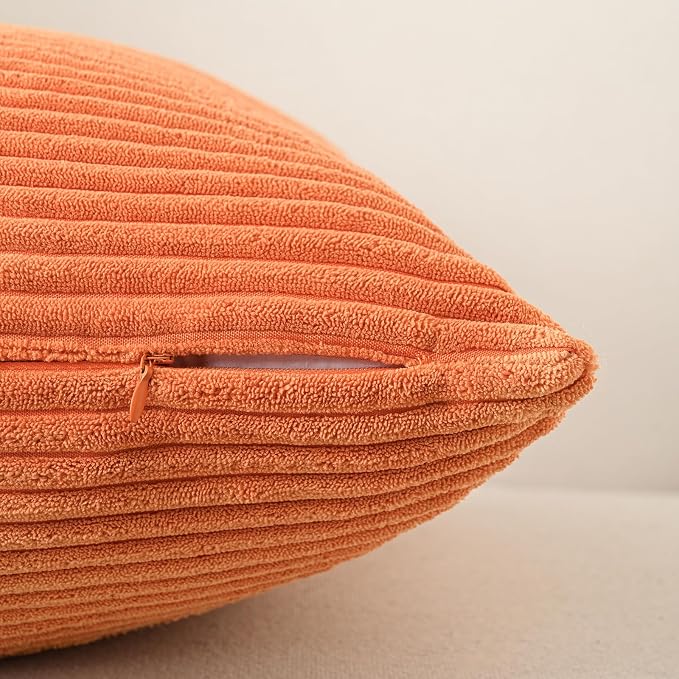 Volcanics Set of 4 Fall Orange Corduroy Decorative Throw Pillow Covers 20x20 - Image 4