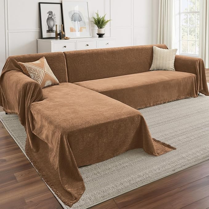 CAPALOCA Sectional Couch Covers, 2 Pieces Chenille Sofa Cover L Shaped Couch by CAPALOCA