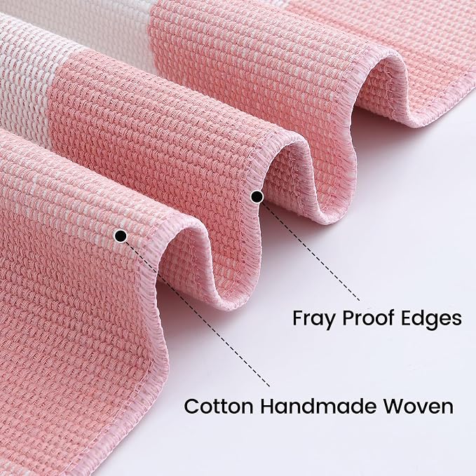 OLANLY Buffalo Plaid Rug 3' x 5' – Pink and White Cotton Checkered Doormat - Image 5