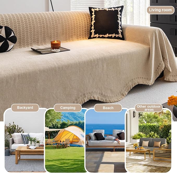 ROOMLIFE Khaki Sofa Cover, Vintage Boho Couch Cover - Image 8