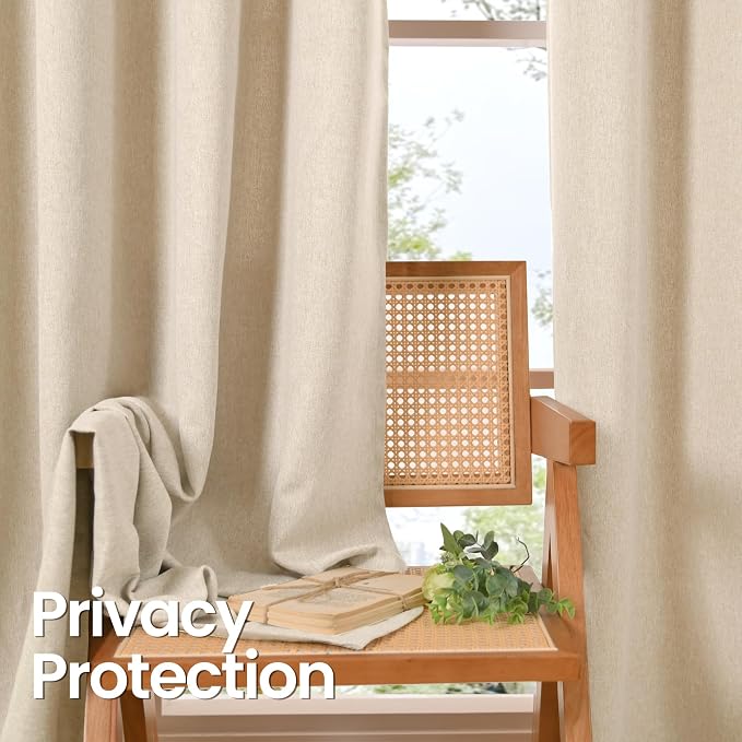 BGment Oatmeal Linen Curtains for Living Room 68 Inch Length 2 Panels Set - Image 4