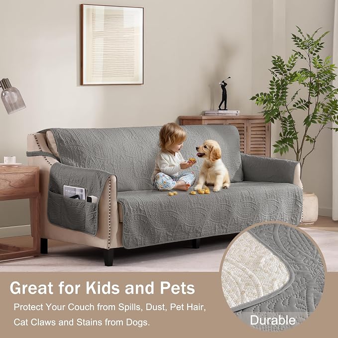 Large Gray Recliner Chair Covers, Quilted Décor Water-Repellent Lazy Boy Chair - Image 8