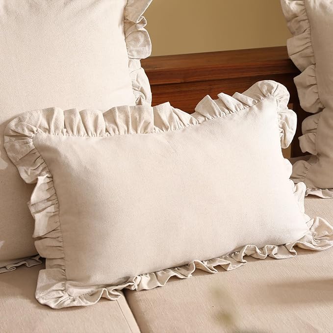 patdrea Linen Shabby Chic Decorative Throw Pillow Covers 12"x20" Set of 2 - Image 7