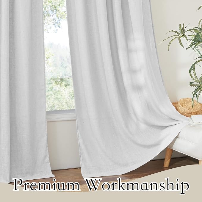 RYB HOME Semi Sheer Curtains 102 inches Long, Light Filtering Privacy Natural - Image 3
